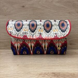 Stephanie Johnson Travel Cosmetic Makeup Pouch Bag Case 2 Pockets Ikat Print
